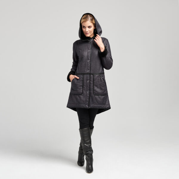 Kurtka zimowa. Eko kożuszek. Eko skóra. Parka. Kolor czarny Kolekcja AB Nahlik jesień zima